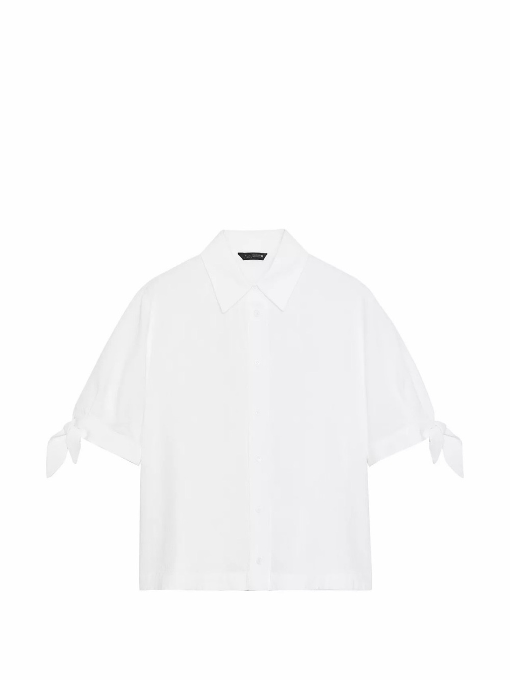 Zara White Short-Sleeve Button-Up Shirt with Tie Sleeves